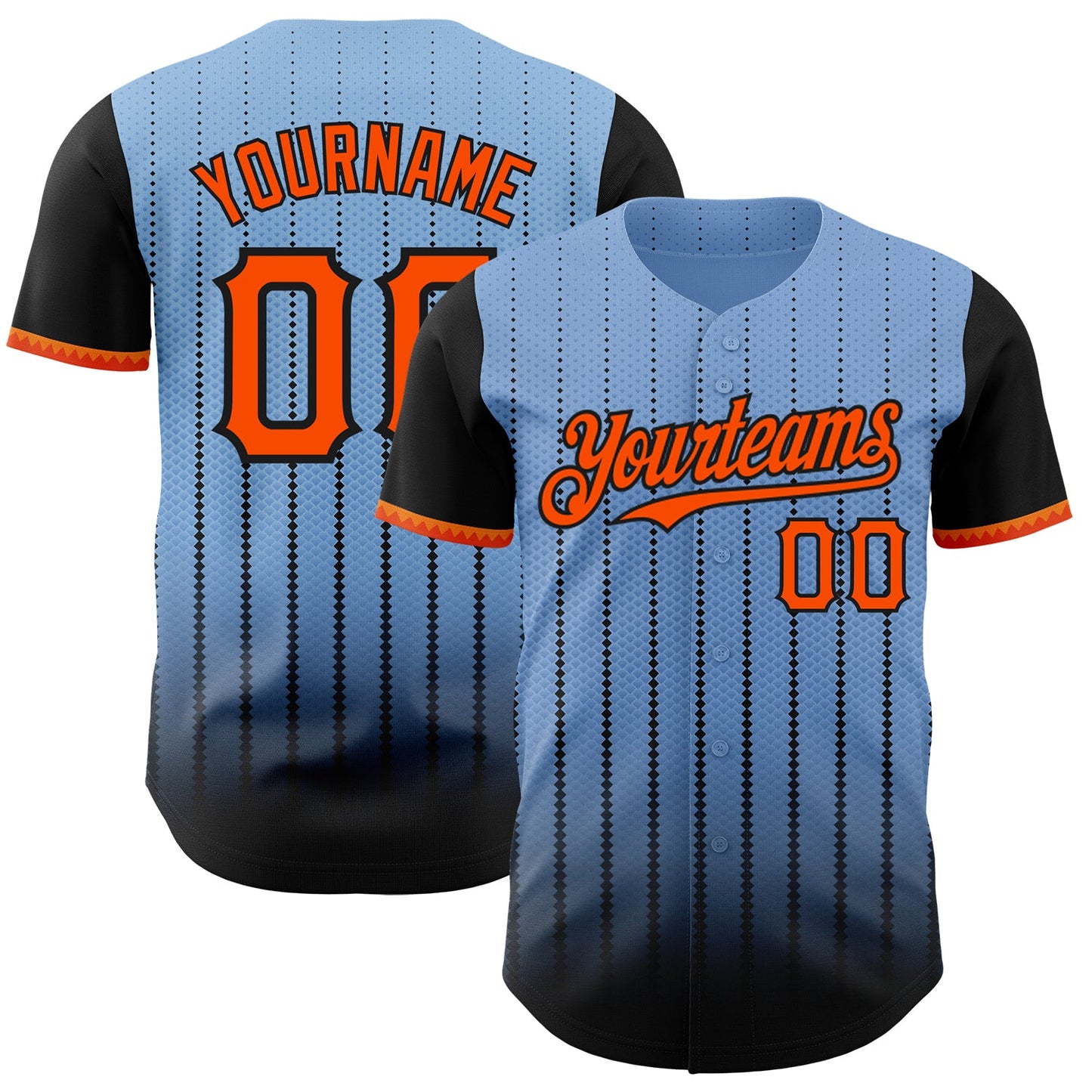 Custom Light Blue Orange-Black 3D Pattern Design Gradient Geometric Shape Authentic Baseball Jersey - Main View