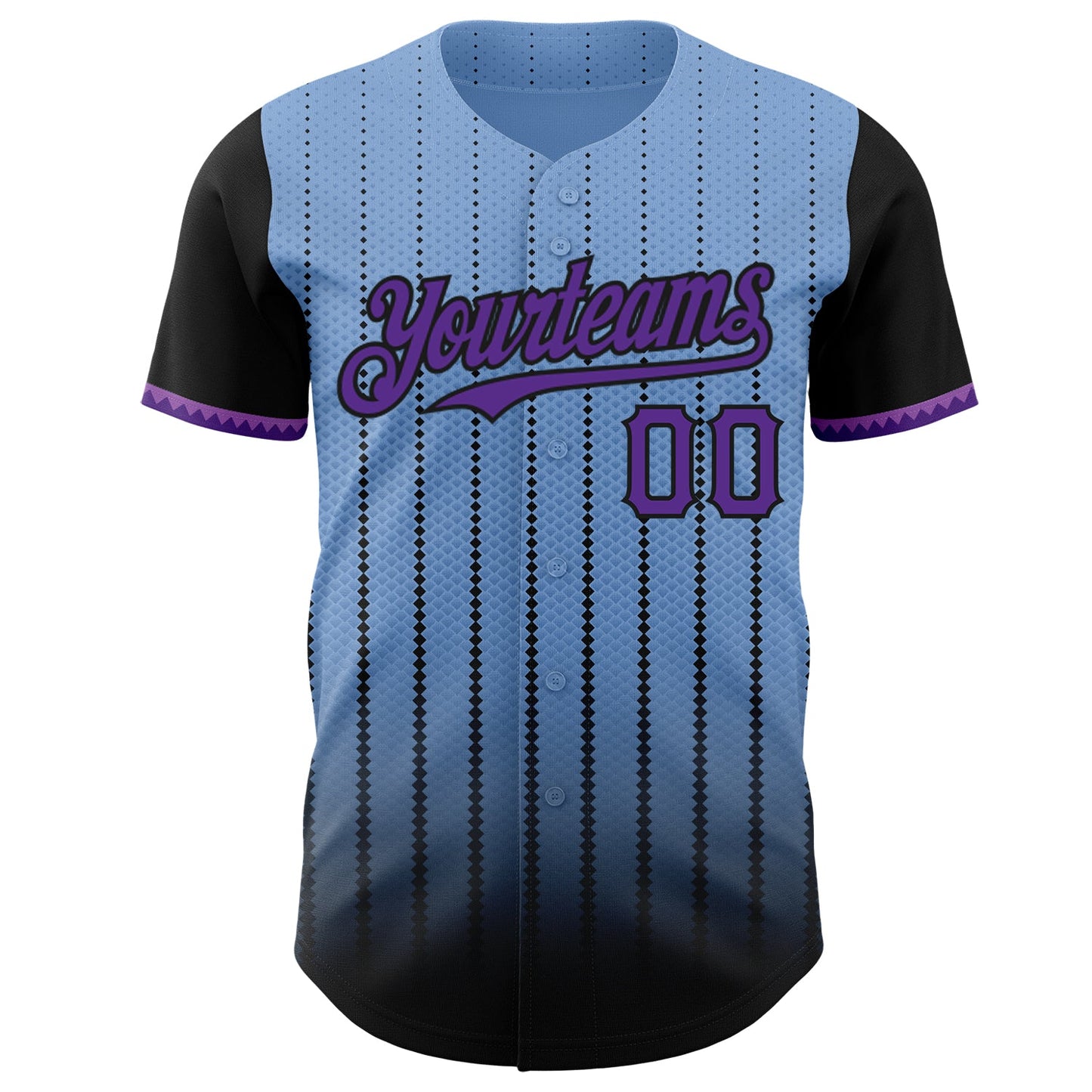 Custom Light Blue Purple-Black 3D Pattern Design Gradient Geometric Shape Authentic Baseball Jersey view 2