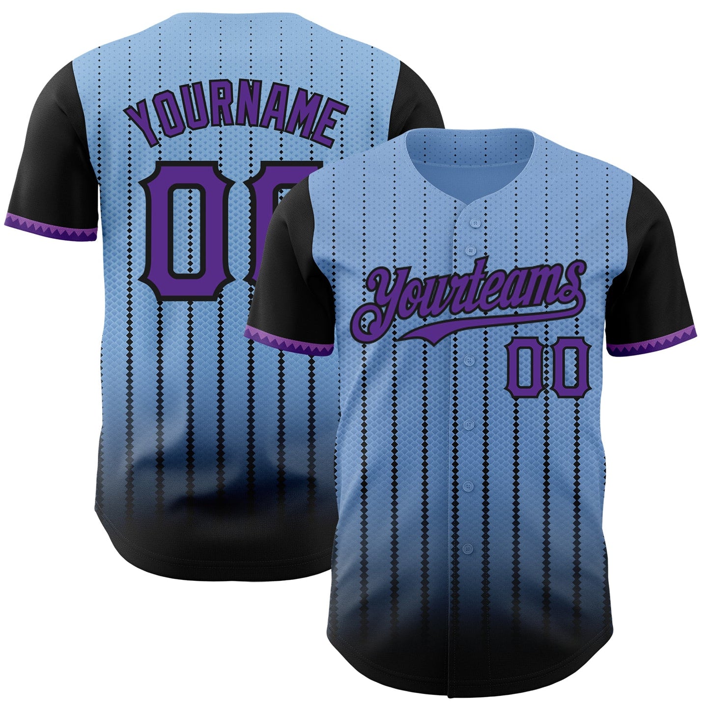 Custom Light Blue Purple-Black 3D Pattern Design Gradient Geometric Shape Authentic Baseball Jersey - Main View