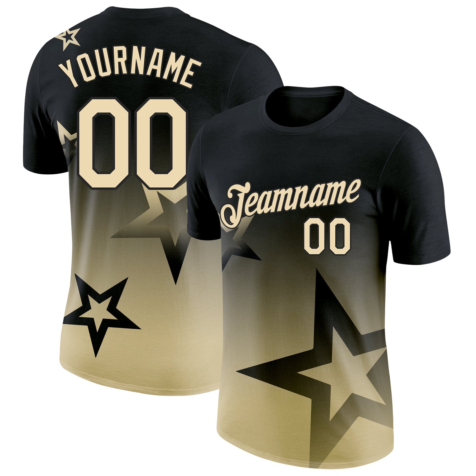 Custom Black Cream 3D Pattern Design Gradient Style Twinkle Star Performance T-Shirt - Main View