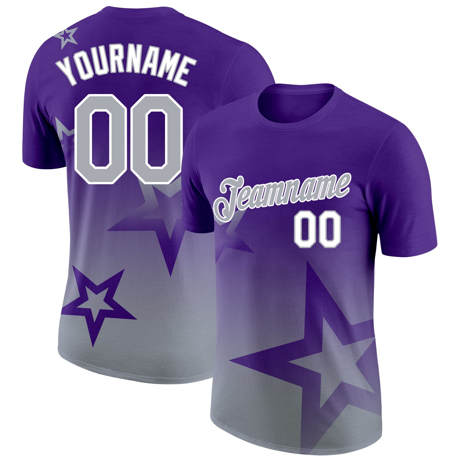 Custom Purple Gray-White 3D Pattern Design Gradient Style Twinkle Star Performance T-Shirt - Main View