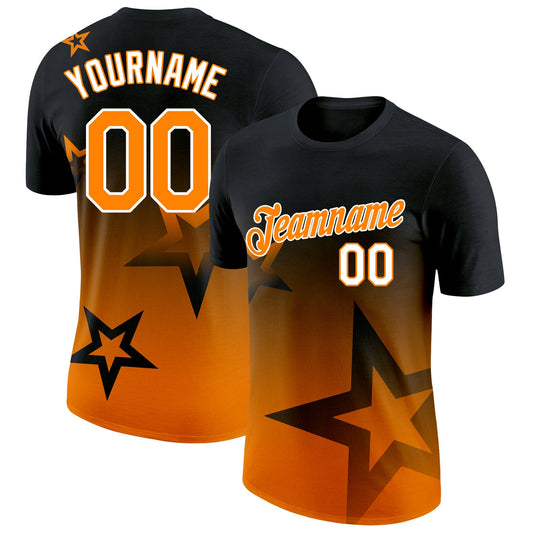 Custom Black Bay Orange-White 3D Pattern Design Gradient Style Twinkle Star Performance T-Shirt - Main View
