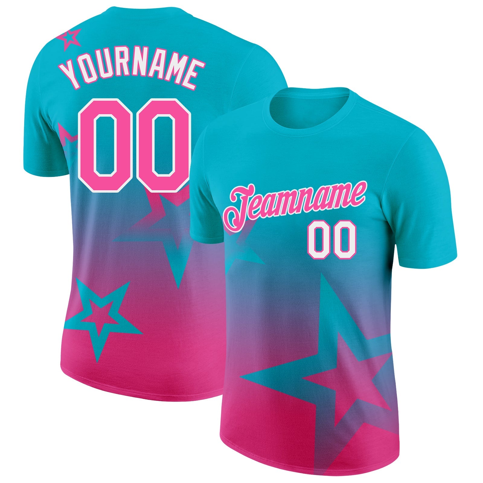 Custom Lakes Blue Pink-White 3D Pattern Design Gradient Style Twinkle Star Performance T-Shirt - Main View