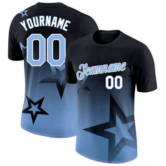 Custom Black Light Blue-White 3D Pattern Design Gradient Style Twinkle Star Performance T-Shirt - Main View