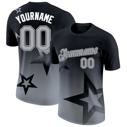Custom Black Gray-White 3D Pattern Design Gradient Style Twinkle Star Performance T-Shirt - Main View
