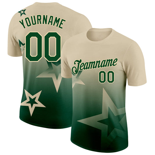 Custom Cream Green 3D Pattern Design Gradient Style Twinkle Star Performance T-Shirt - Main View