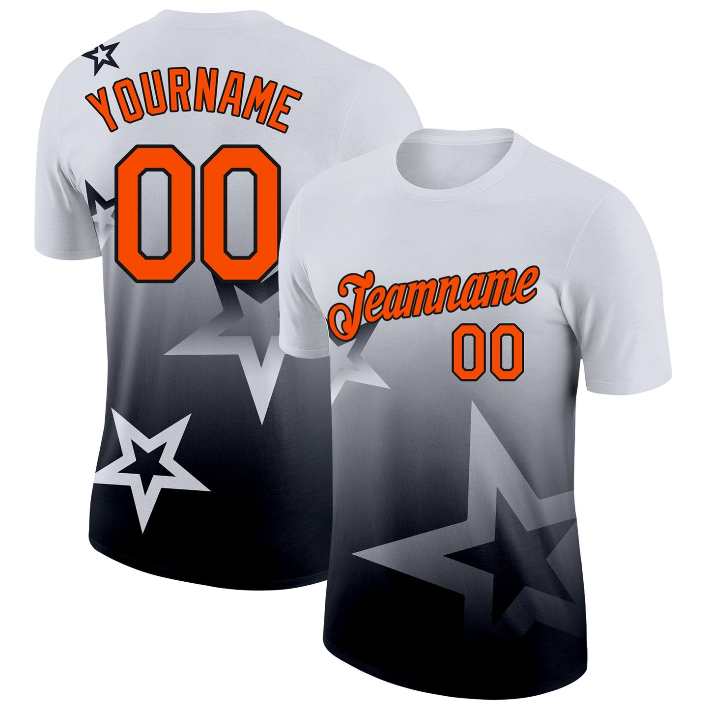 Custom White Orange-Black 3D Pattern Design Gradient Style Twinkle Star Performance T-Shirt - Main View