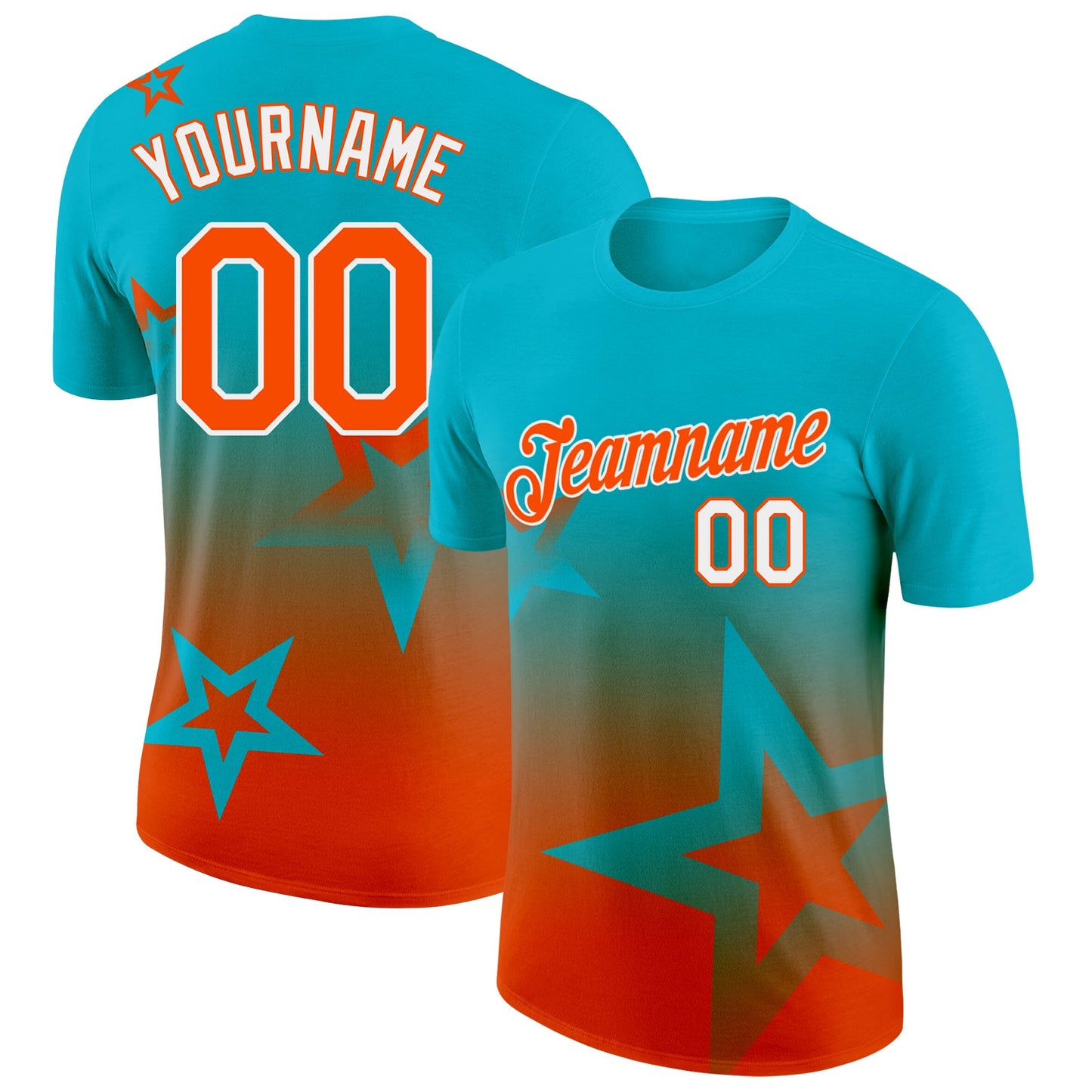 Custom Lakes Blue Orange-White 3D Pattern Design Gradient Style Twinkle Star Performance T-Shirt - Main View
