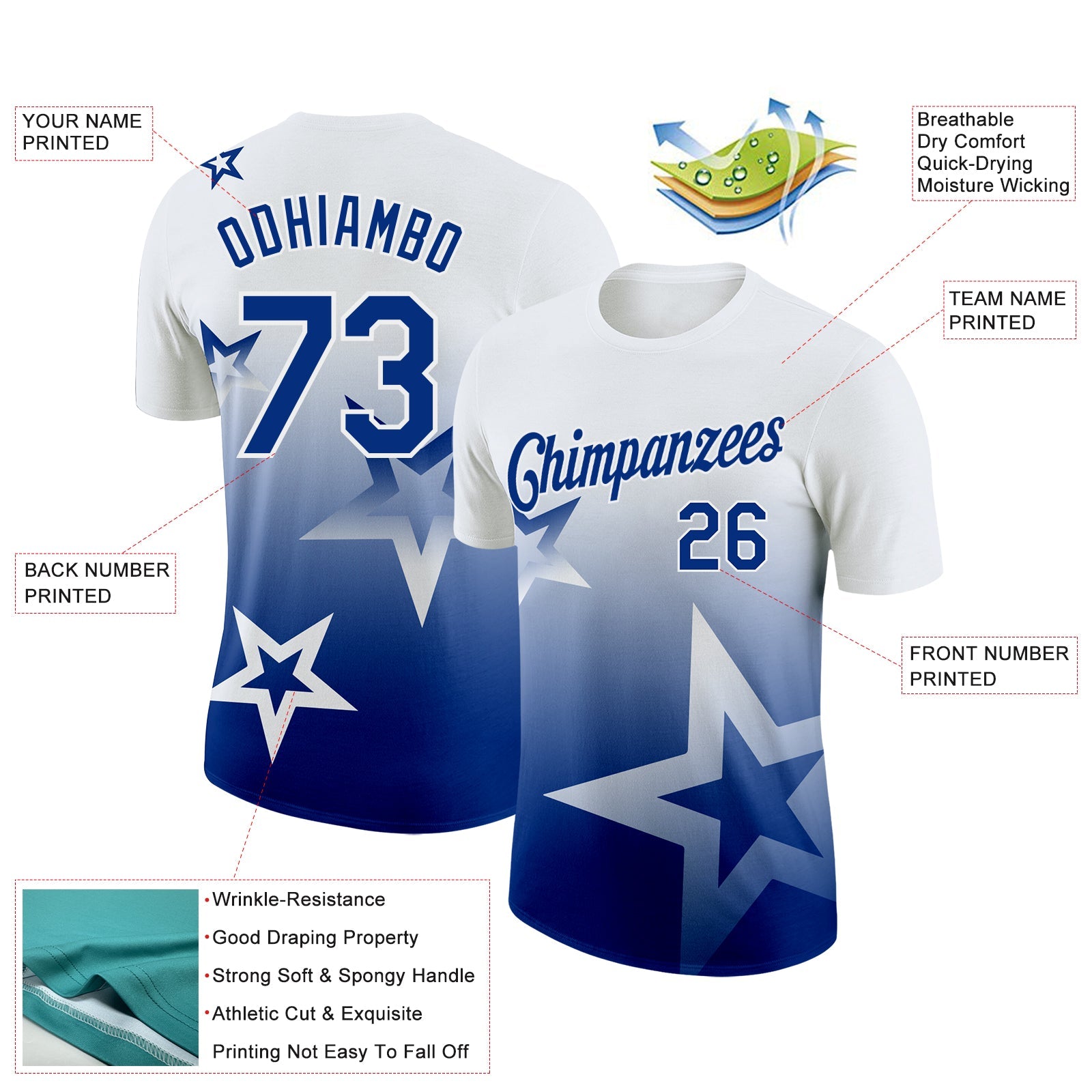 Custom White Royal 3D Pattern Design Gradient Style Twinkle Star Performance T-Shirt view 2