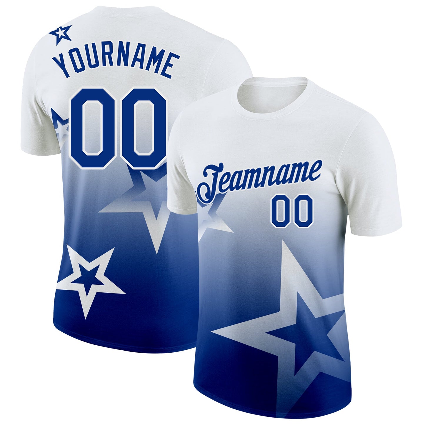 Custom White Royal 3D Pattern Design Gradient Style Twinkle Star Performance T-Shirt - Main View