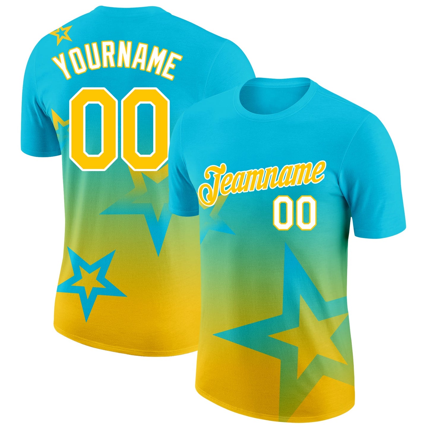 Custom Lakes Blue Yellow-White 3D Pattern Design Gradient Style Twinkle Star Performance T-Shirt - Main View