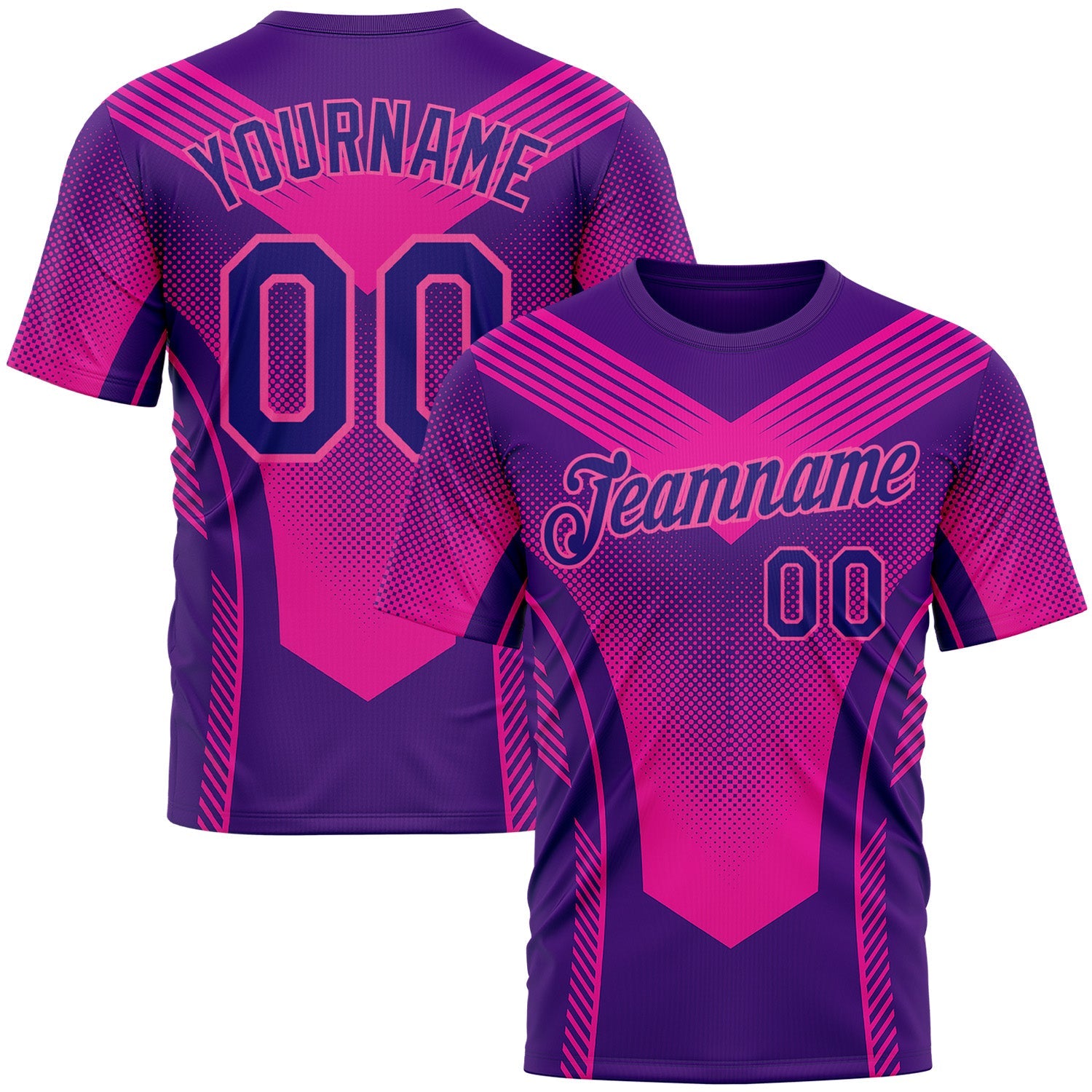 Custom Dark Purple Pink 3D Pattern Design Gradient Neon Sportswear Performance T-Shirt - Main View