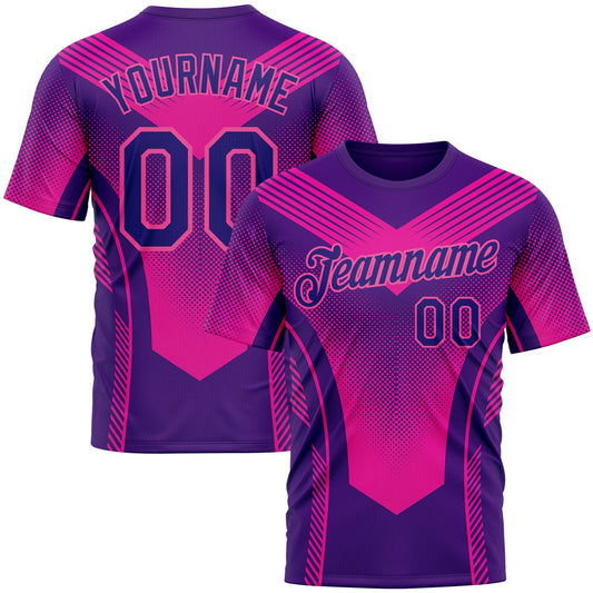 Custom Dark Purple Pink 3D Pattern Design Gradient Neon Sportswear Performance T-Shirt - Main View