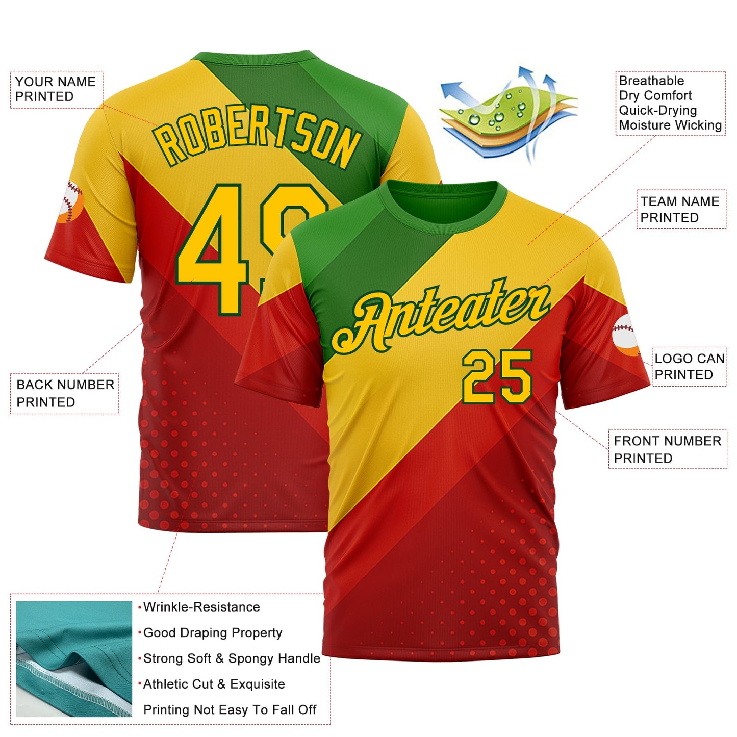 Custom Green Yellow-Red 3D Pattern Design Africa Spain Sportswear Performance T-Shirt view 2