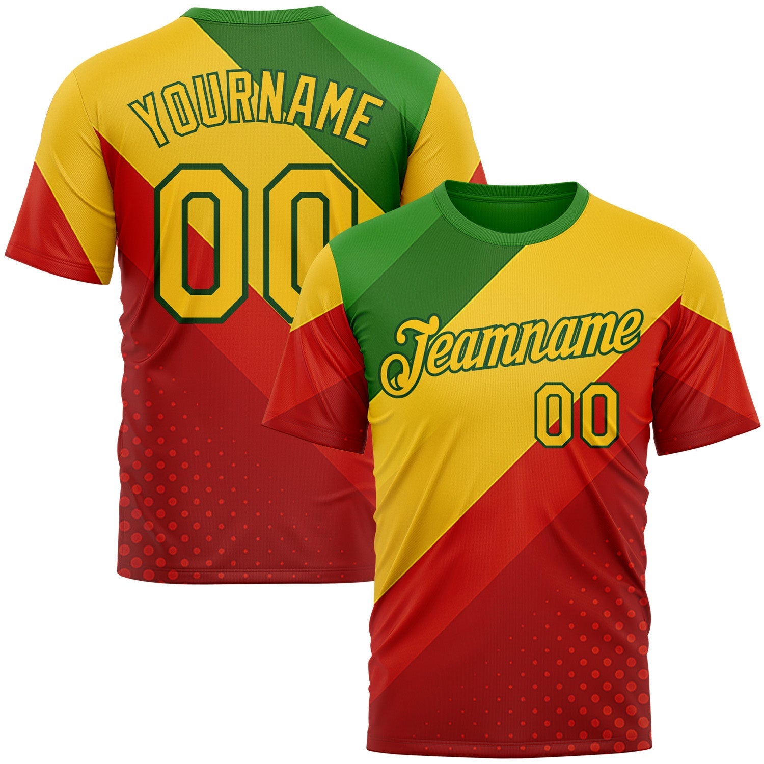 Custom Green Yellow-Red 3D Pattern Design Africa Spain Sportswear Performance T-Shirt - Main View