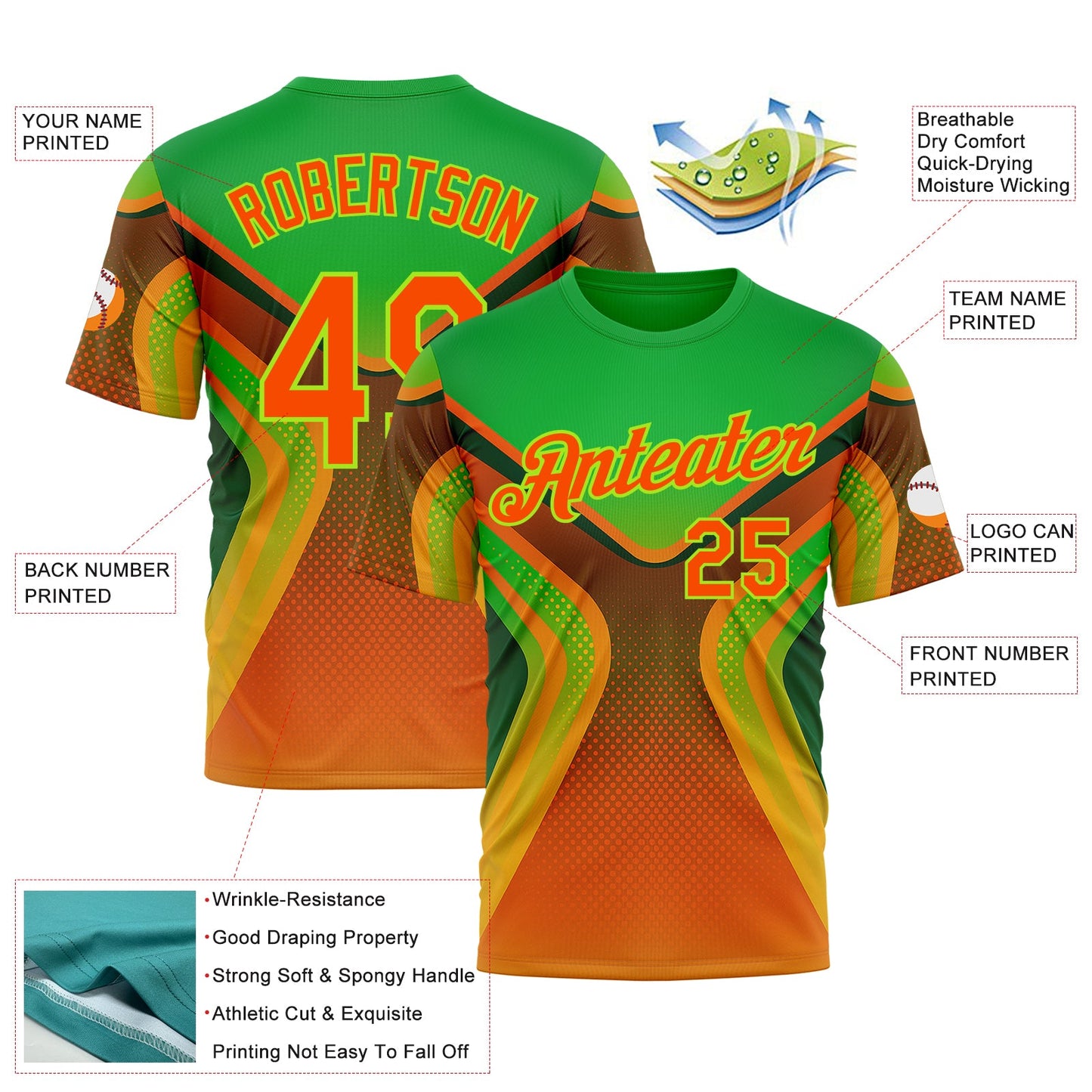 Custom Green Orange-Neon Green 3D Pattern Design Africa Neon Sportswear Performance T-Shirt view 2