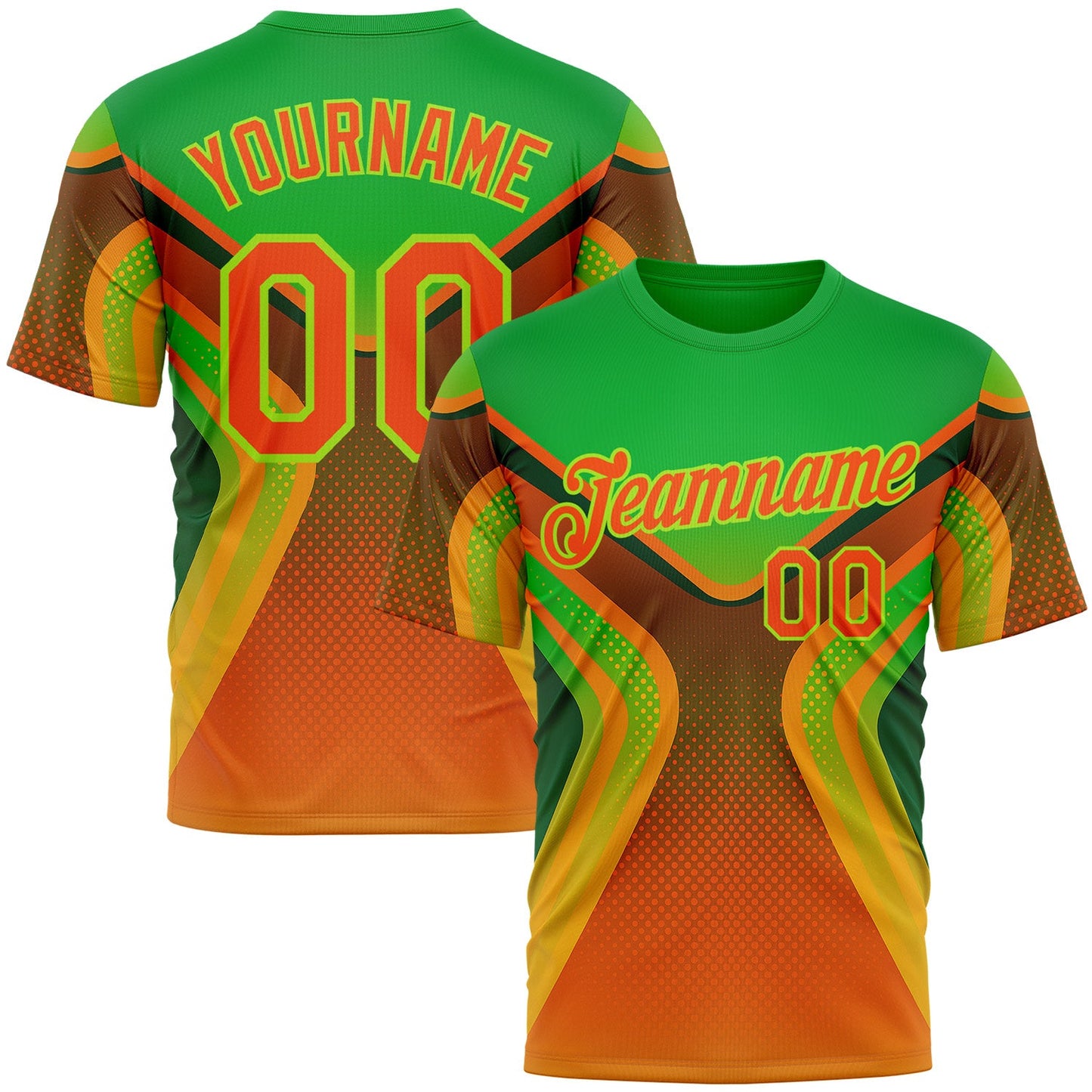 Custom Green Orange-Neon Green 3D Pattern Design Africa Neon Sportswear Performance T-Shirt - Main View