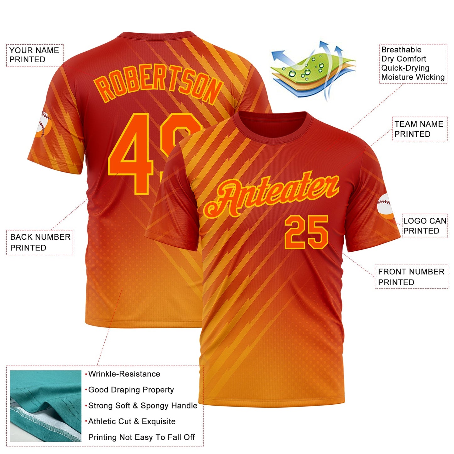 Custom Red Orange-Yellow 3D Pattern Design Spain Sportswear Performance T-Shirt view 2