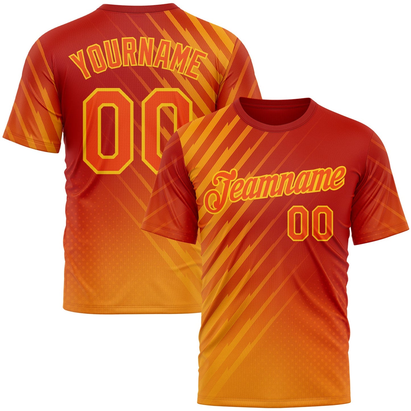 Custom Red Orange-Yellow 3D Pattern Design Spain Sportswear Performance T-Shirt - Main View