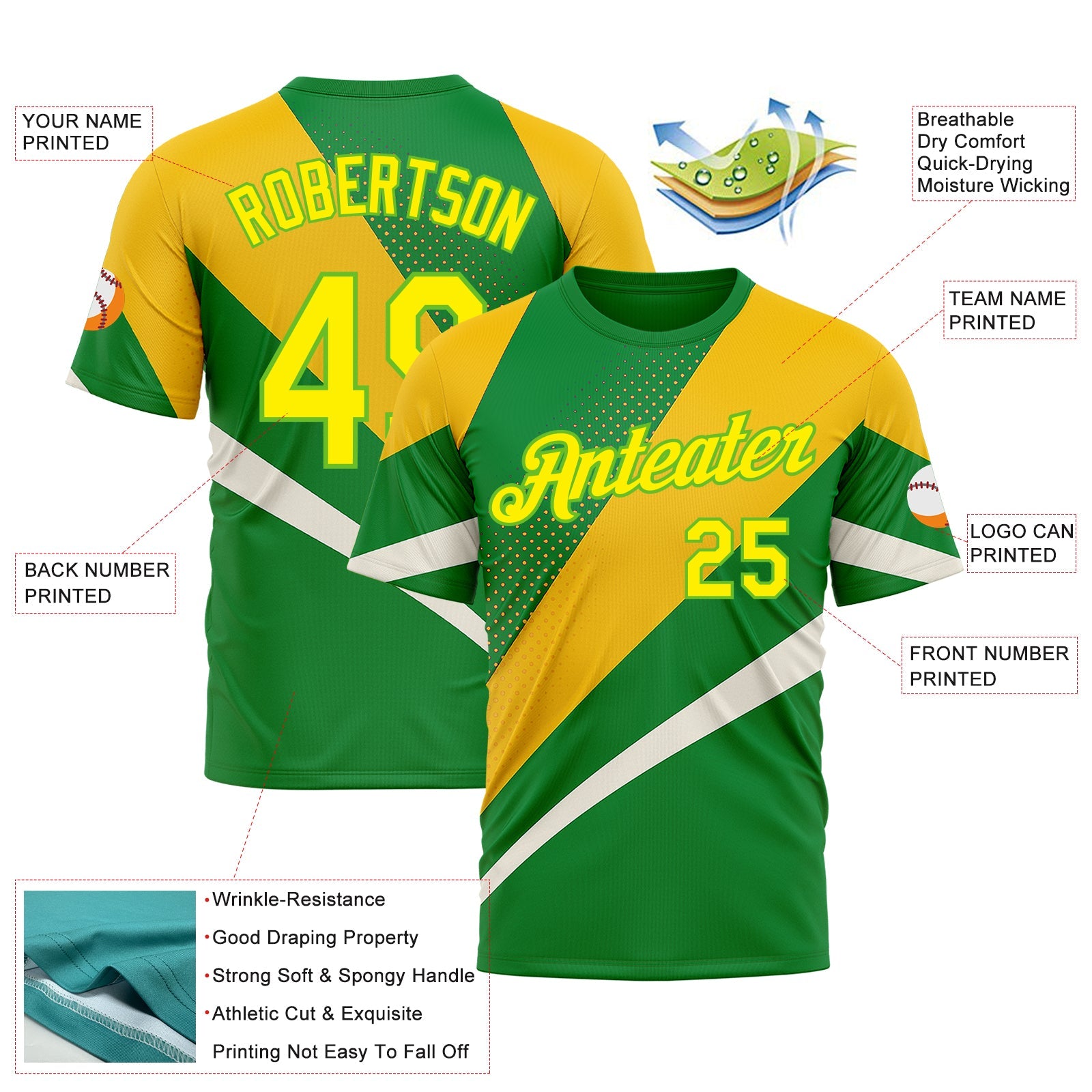 Custom Green Light Yellow Aurora Green-Yellow 3D Pattern Design Brazil Sportswear Performance T-Shirt view 2