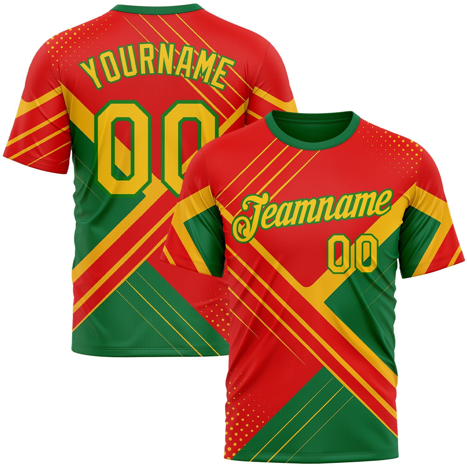 Custom Red Yellow-Grass Green 3D Pattern Design Mexico Brazil Sportswear Performance T-Shirt - Main View