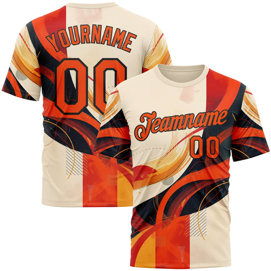Custom Cream Orange-Black 3D Pattern Design Canada Geometric Shape Sportswear Performance T-Shirt - Main View