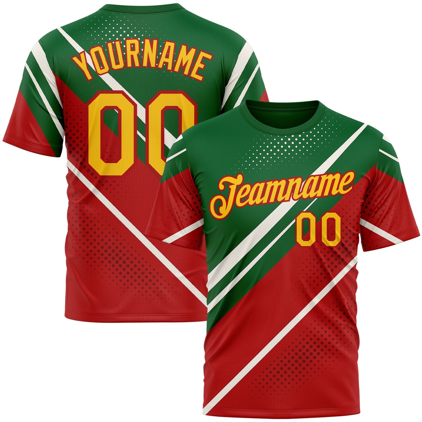 Custom Green Yellow Red-White 3D Pattern Design Mexico Africa Sportswear Performance T-Shirt - Main View