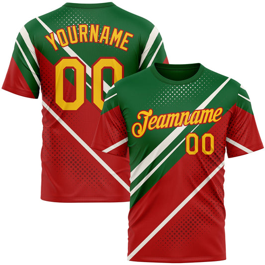 Custom Green Yellow Red-White 3D Pattern Design Mexico Africa Sportswear Performance T-Shirt - Main View