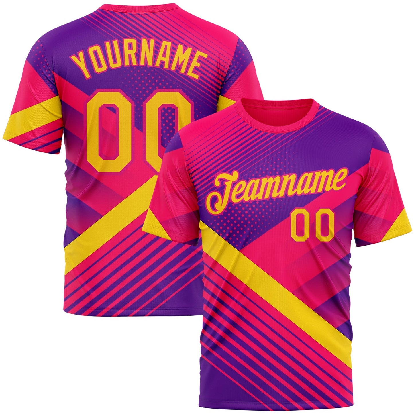 Custom Pink Yellow Purple-Deep Pink 3D Pattern Design Gradient Neon Sportswear Performance T-Shirt - Main View