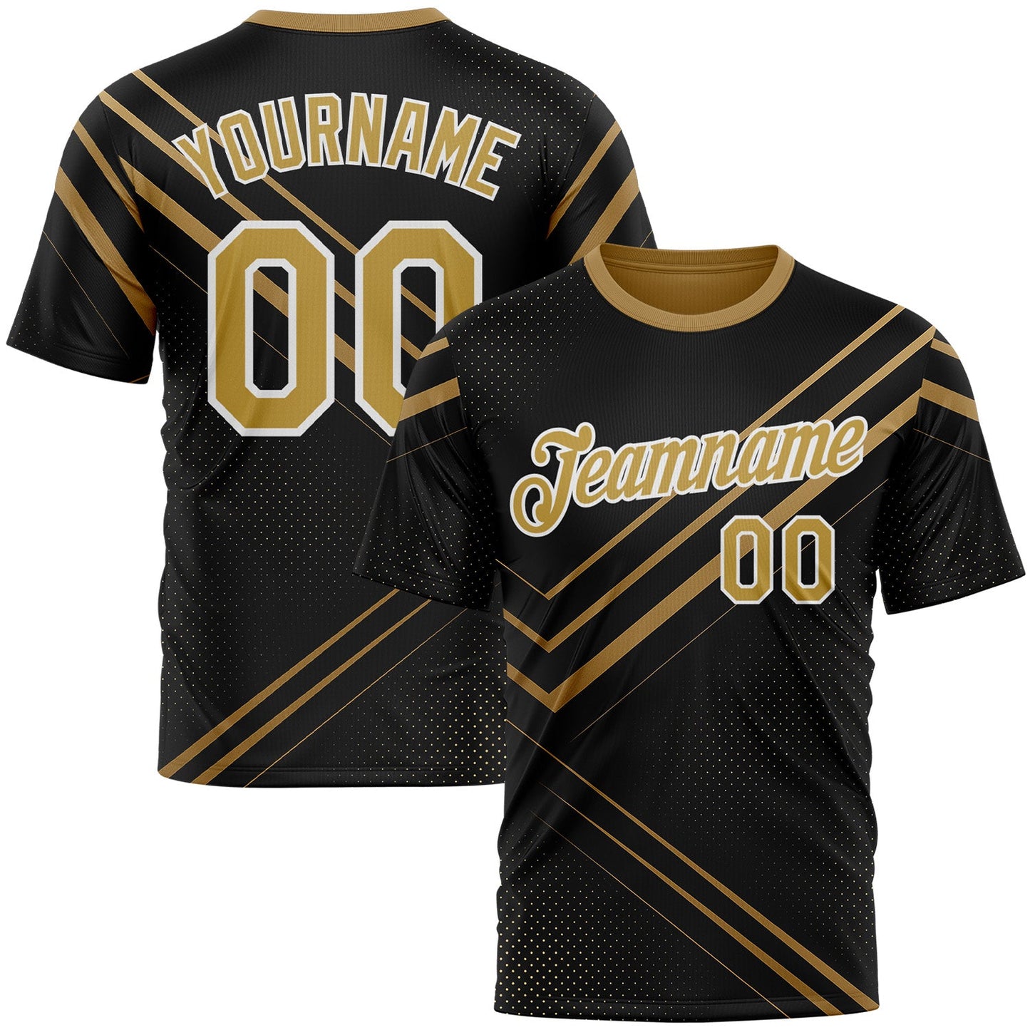 Custom Black Old Gold-White 3D Pattern Design Geometric Shape Sportswear Performance T-Shirt - Main View
