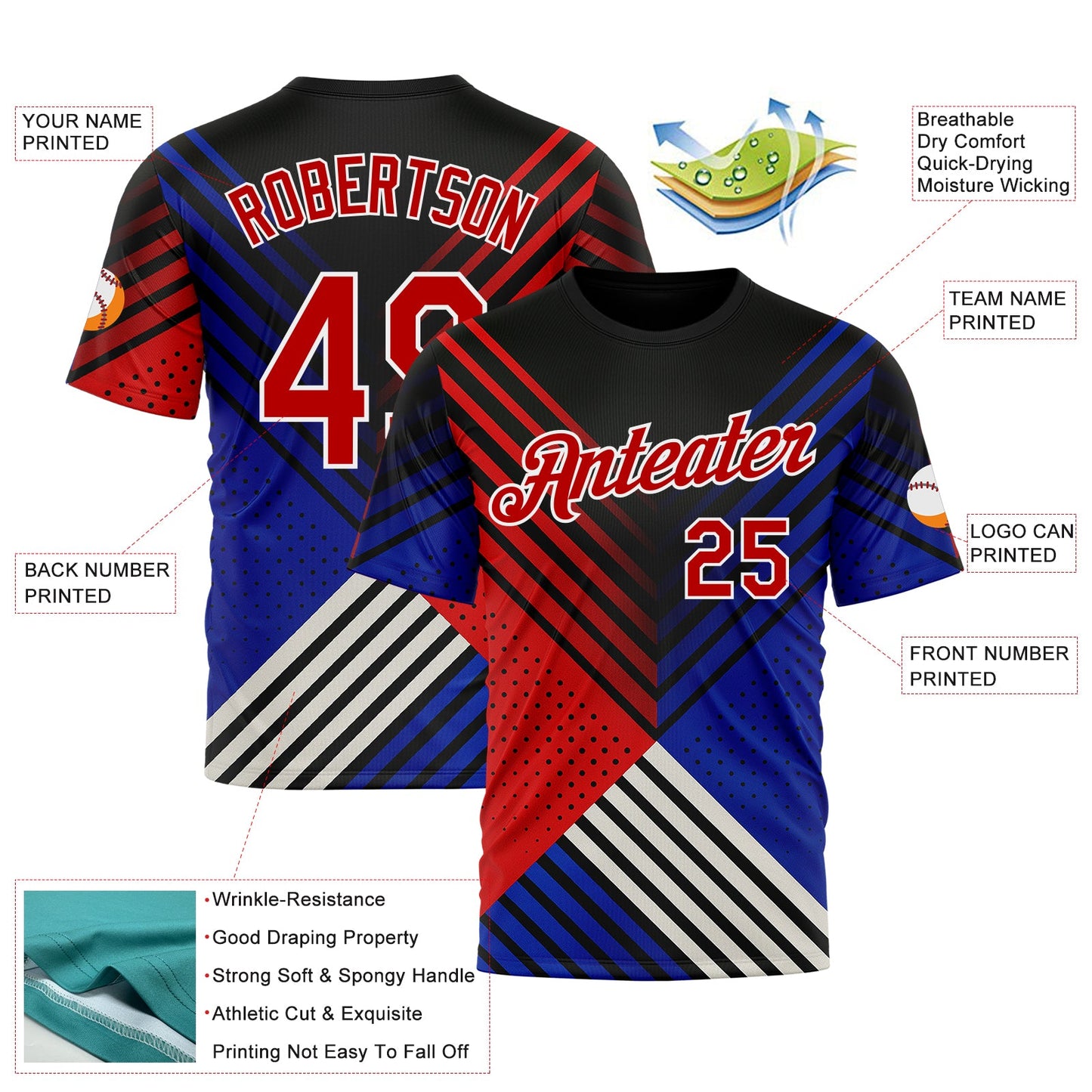 Custom Black Red Blue-White 3D Pattern Design USA Inspired America Sportswear Performance T-Shirt view 2