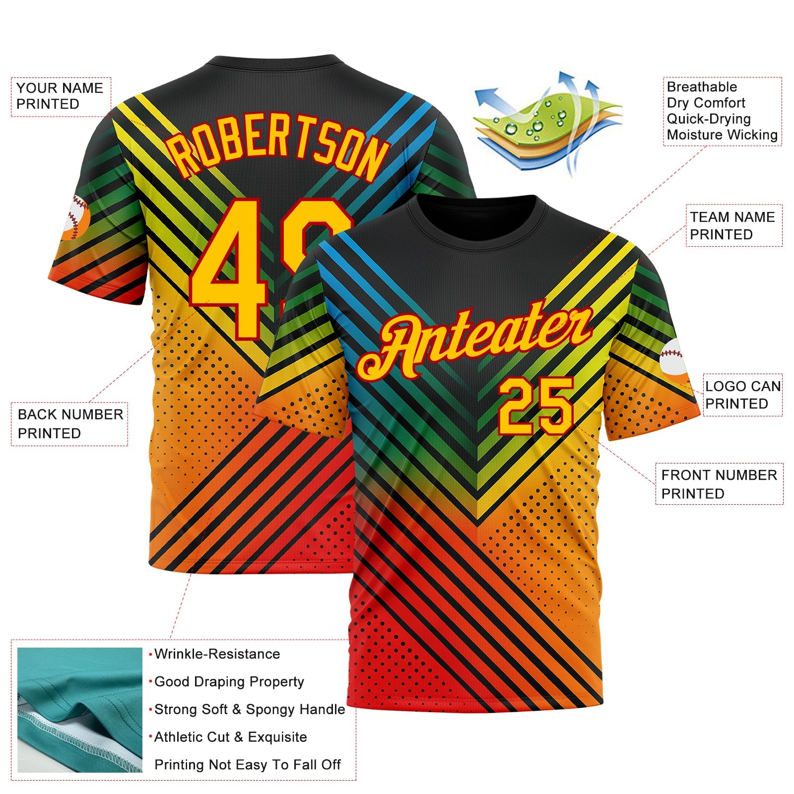 Custom Black Yellow-Red 3D Pattern Design Africa Sportswear Performance T-Shirt view 2