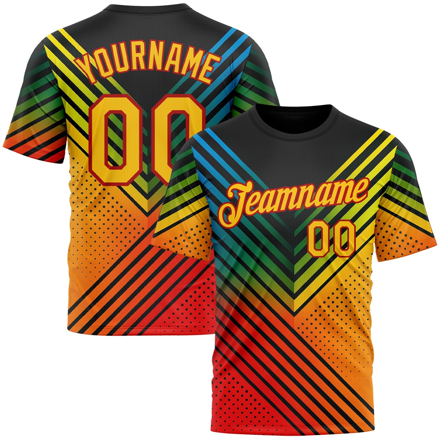 Custom Black Yellow-Red 3D Pattern Design Africa Sportswear Performance T-Shirt - Main View