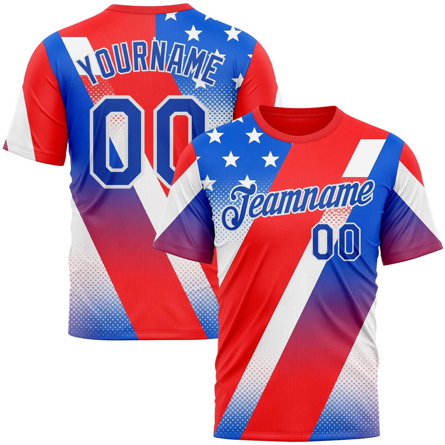 Custom Red Thunder Blue-White 3D Pattern Design USA Inspired America Sportswear Performance T-Shirt - Main View
