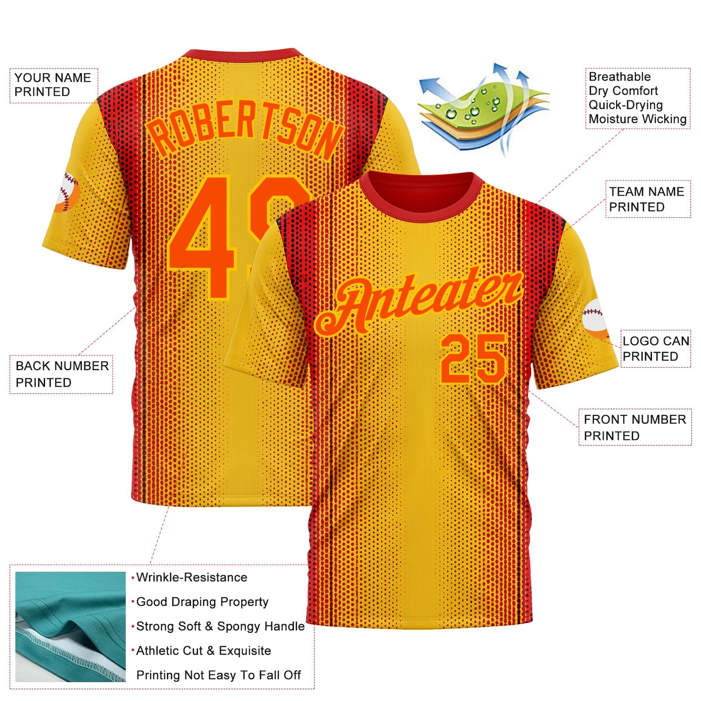 Custom Yellow Orange 3D Pattern Design Gradient Spain Sportswear Performance T-Shirt view 2
