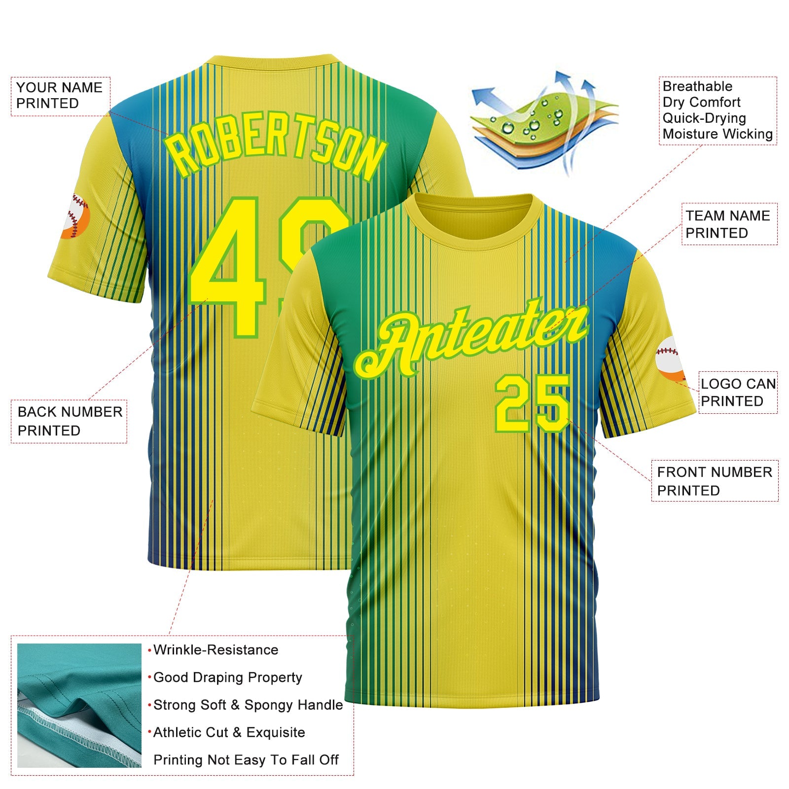 Custom Yellow Light Yellow-Aurora Green 3D Pattern Design Gradient Brazil Africa Sportswear Performance T-Shirt view 2