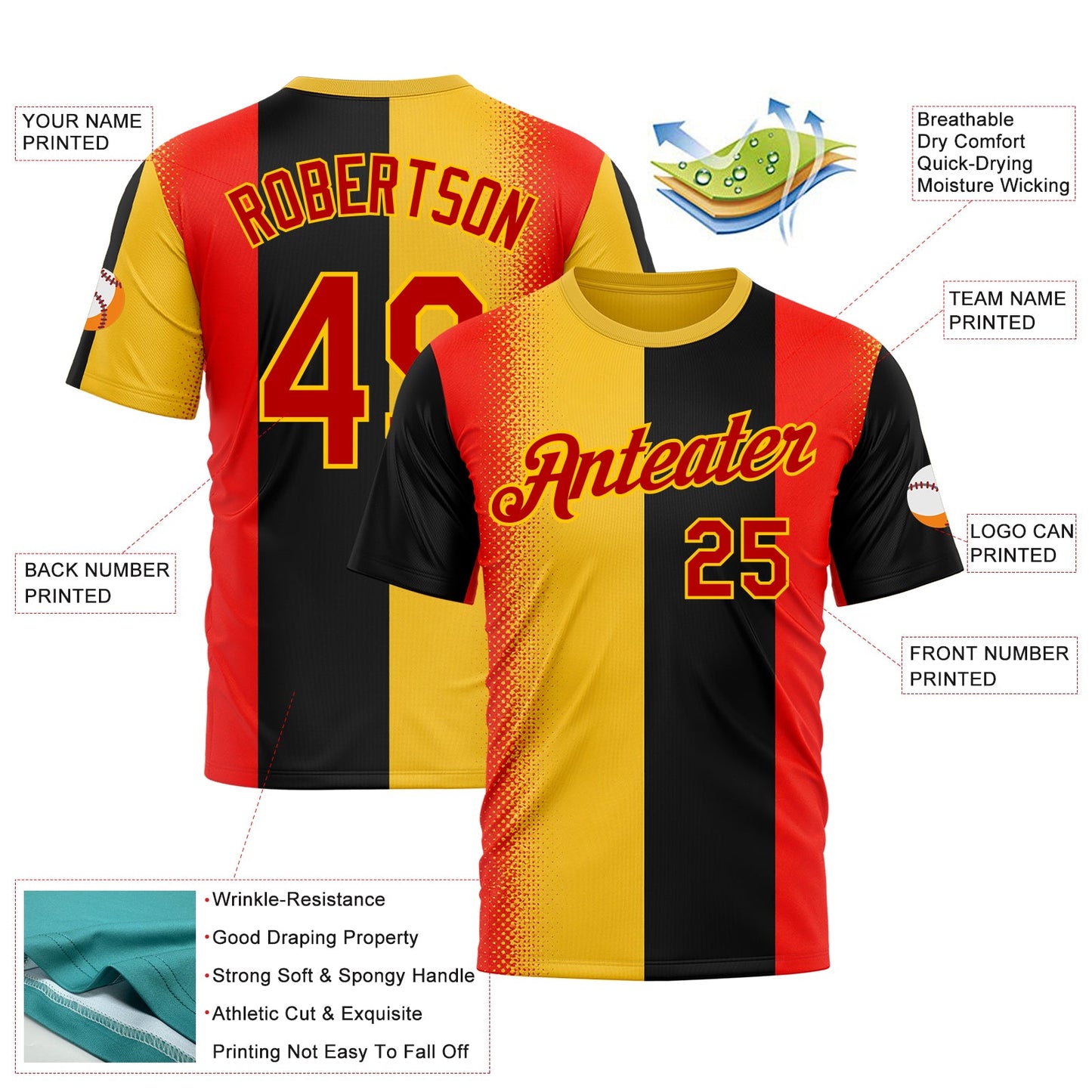 Custom Yellow Red-Black 3D Pattern Design Germany Sportswear Performance T-Shirt view 2