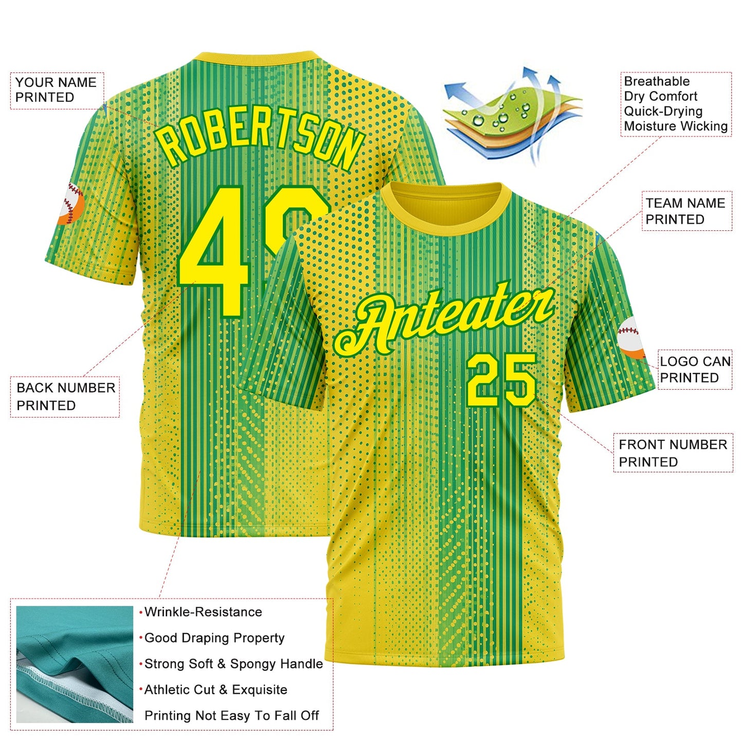 Custom Yellow Light Yellow-Grass Green 3D Pattern Design Brazil Africa Sportswear Performance T-Shirt view 2