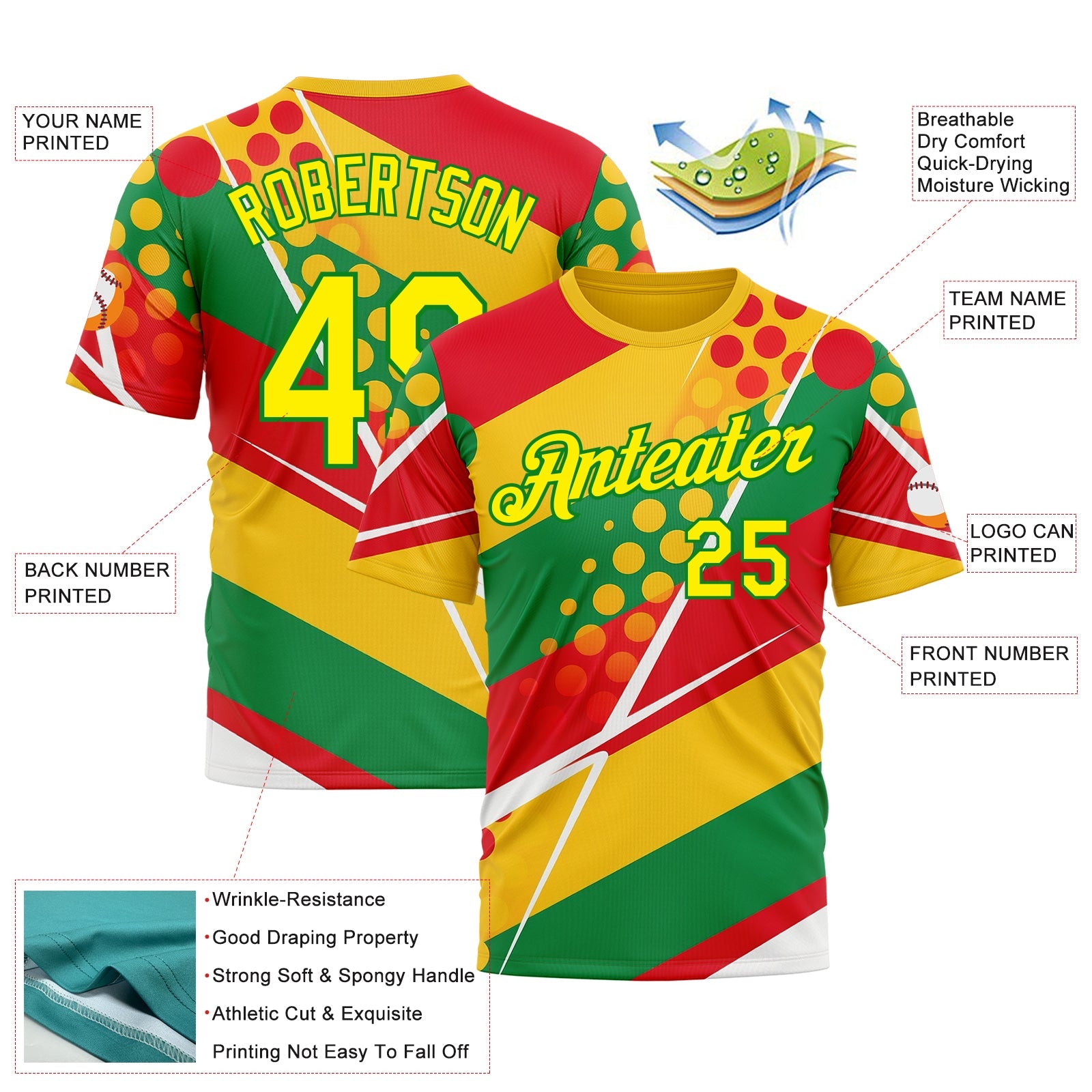Custom Yellow Light Yellow Red-Grass Green 3D Pattern Design Africa Sportswear Performance T-Shirt view 2