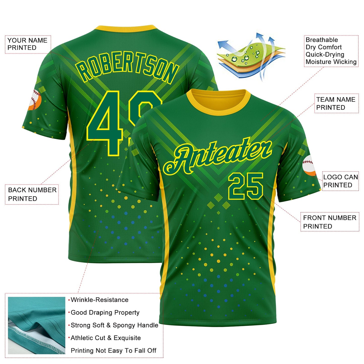 Custom Green Kelly Green-Light Yellow 3D Pattern Design Brazil Jamaica Sportswear Performance T-Shirt view 2