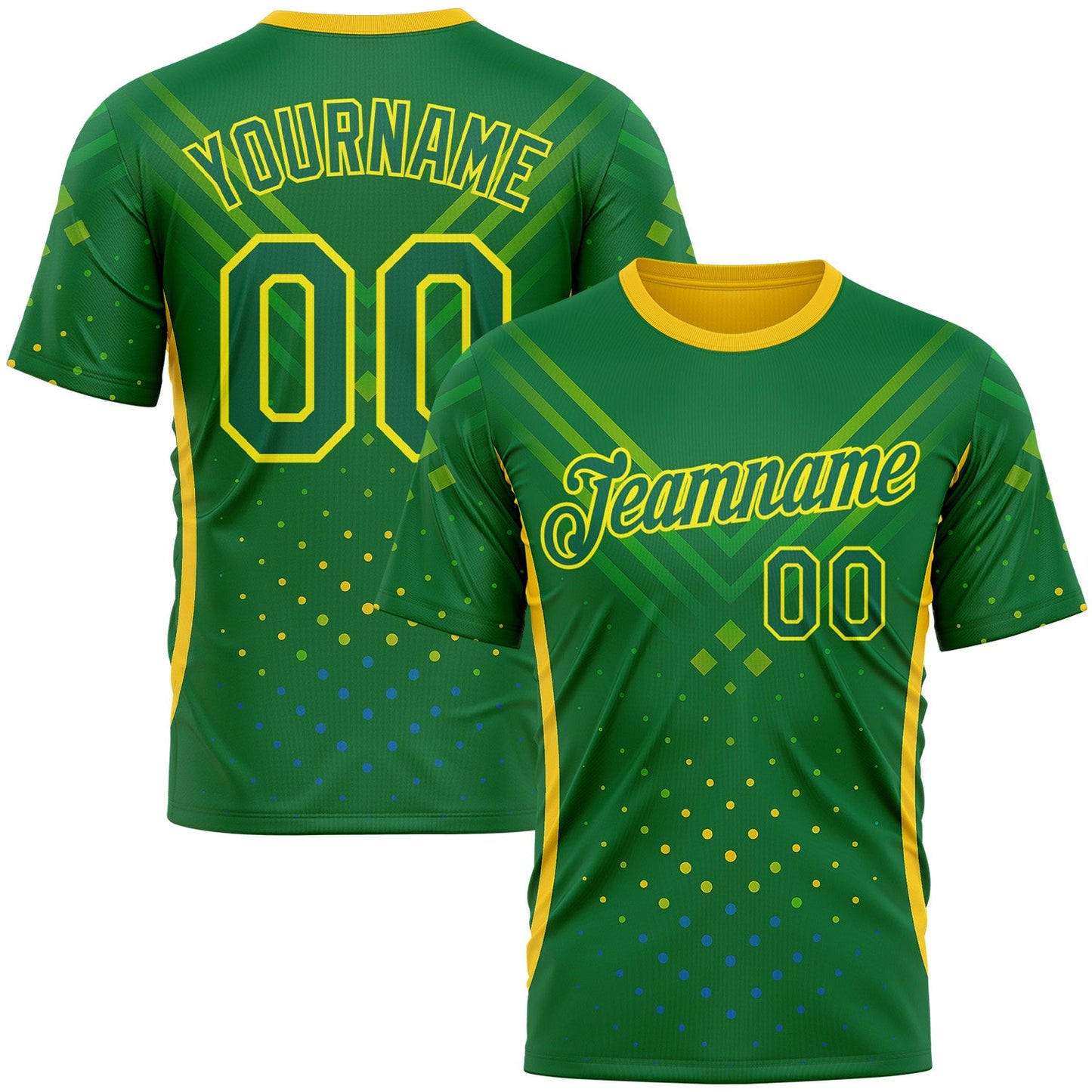 Custom Green Kelly Green-Light Yellow 3D Pattern Design Brazil Jamaica Sportswear Performance T-Shirt - Main View