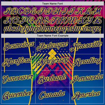 Custom Dark Purple Light Yellow-Red 3D Pattern Design Neon Chromatic Sportswear Performance T-Shirt view 3