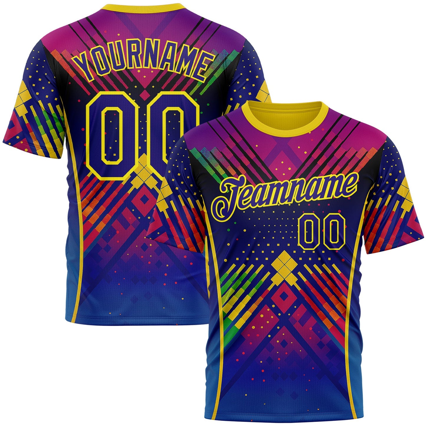 Custom Dark Purple Light Yellow-Red 3D Pattern Design Neon Chromatic Sportswear Performance T-Shirt - Main View