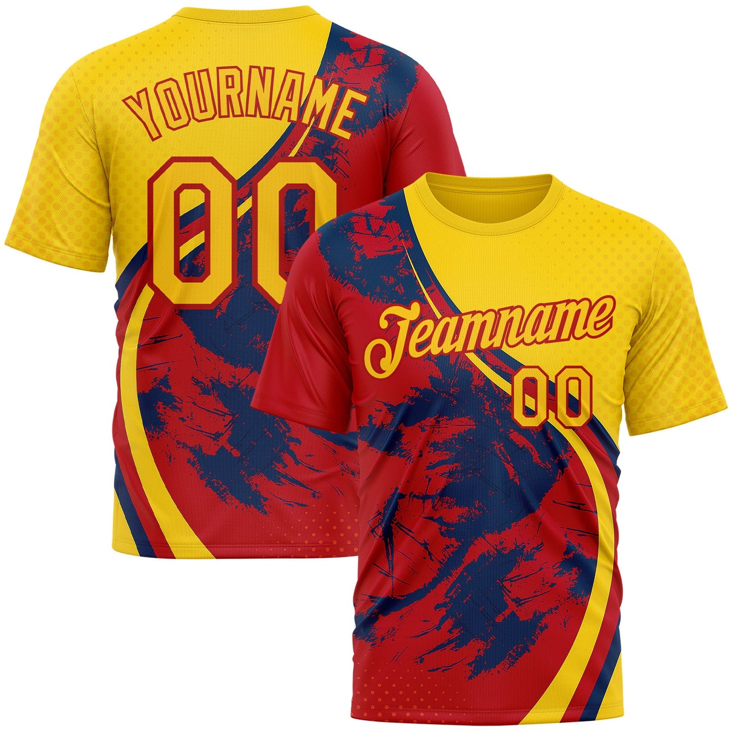 Custom Yellow Red 3D Pattern Design Spain Splash Sportswear Performance T-Shirt - Main View