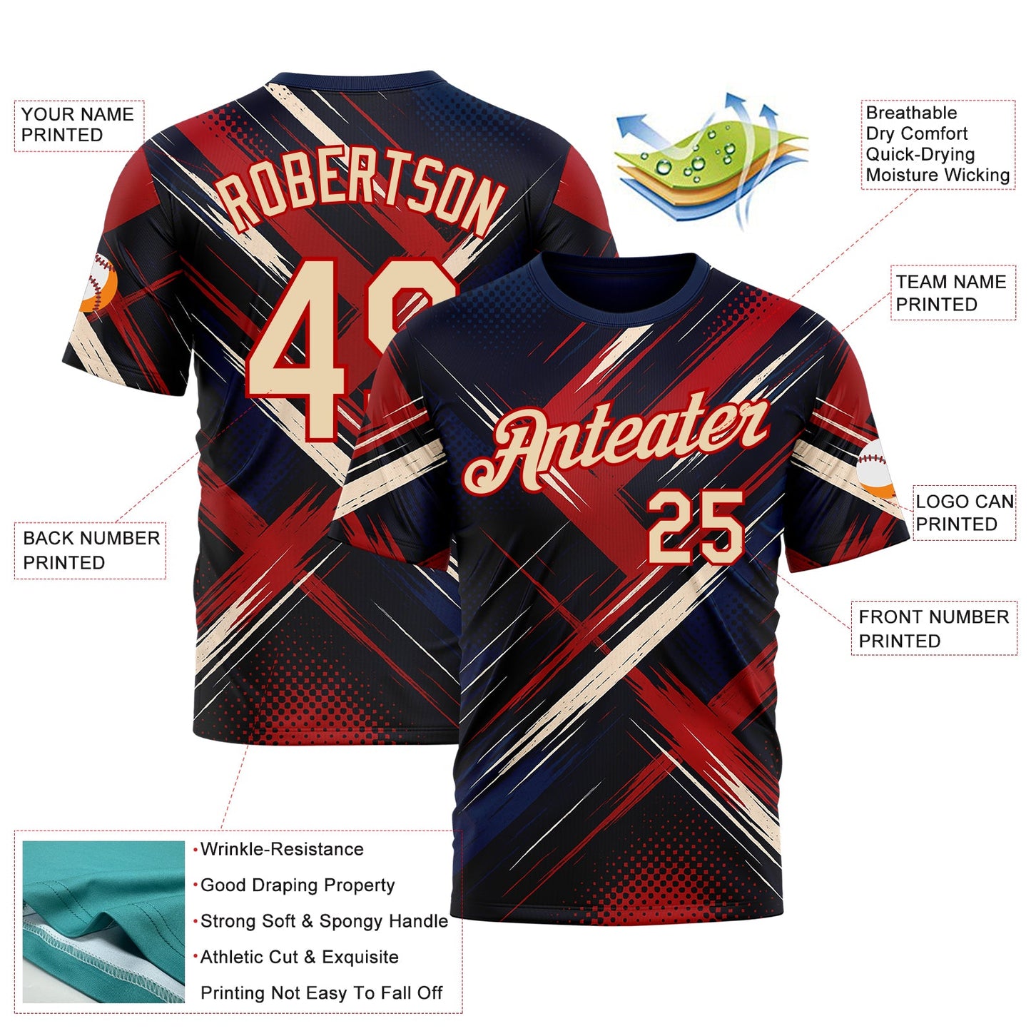 Custom Blue City Cream-Red 3D Pattern Design Germany Sportswear Performance T-Shirt view 2