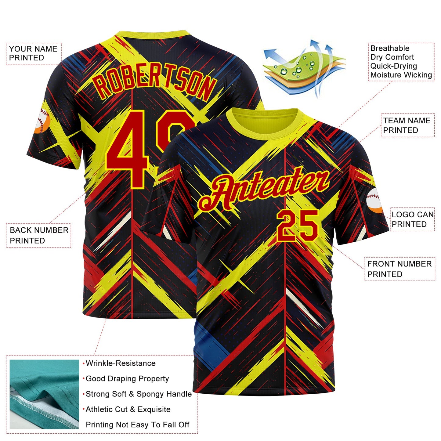 Custom Black Red Light Yellow-Blue 3D Pattern Design Germany Sportswear Performance T-Shirt view 2
