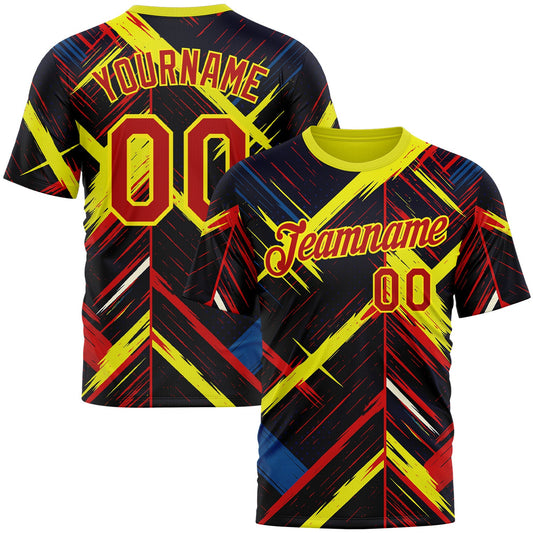Custom Black Red Light Yellow-Blue 3D Pattern Design Germany Sportswear Performance T-Shirt - Main View