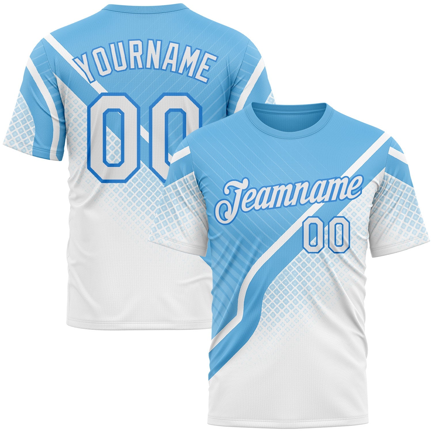 Custom Blue White-Powder Blue 3D Pattern Design Argentina Sportswear Performance T-Shirt - Main View