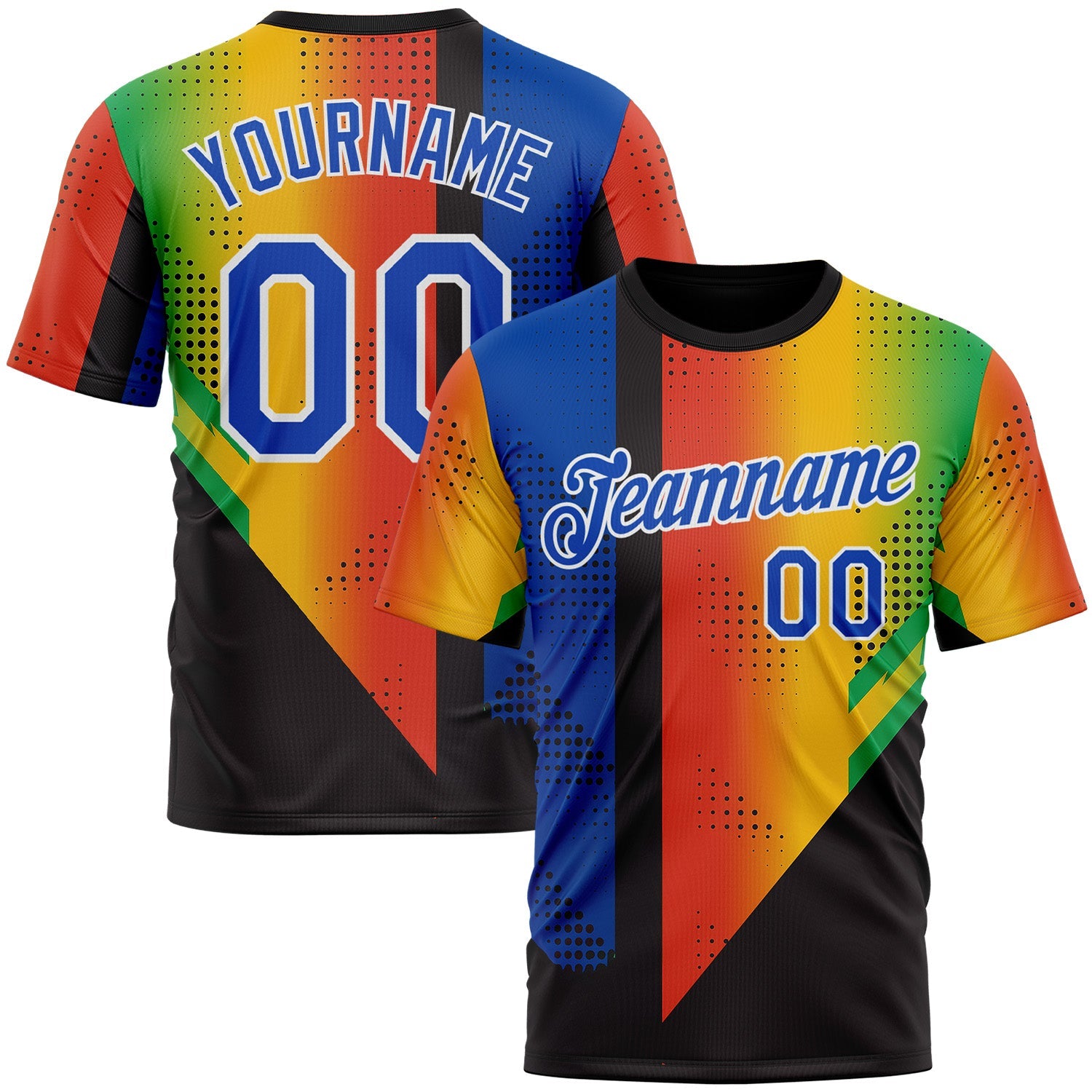 Custom Black Thunder Blue Red Yellow-Green 3D Pattern Design Gradient Africa Sportswear Performance T-Shirt - Main View