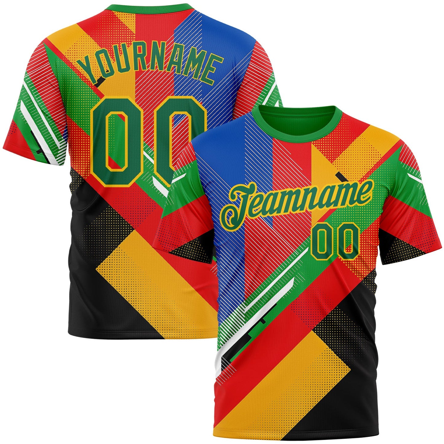 Custom Red Kelly Green Yellow Blue-Black 3D Pattern Design Africa Geometric Shape Sportswear Performance T-Shirt - Main View